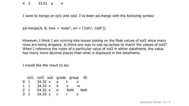 Pandas : Merge pandas DataFrame on column of float values смотреть онлайн