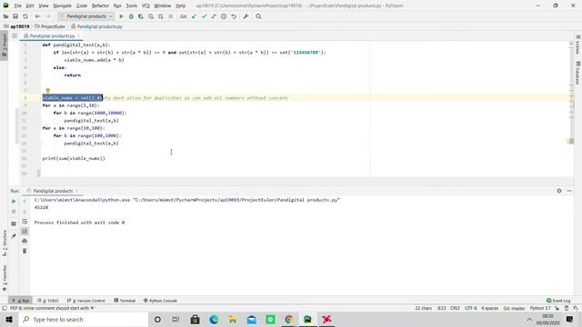Project Euler Problem #32 Pandigital products, Python fast solution смотреть онлайн