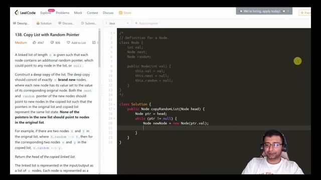 138. Copy List with Random Pointer | Leetcode Medium (Constant storage) смотреть онлайн