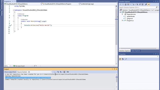 Visual Studio 2019 integration with Git and GitHub demo смотреть онлайн