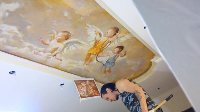 Художественная роспись потолка - процесс. Масляная краска по штукатурке смотреть онлайн