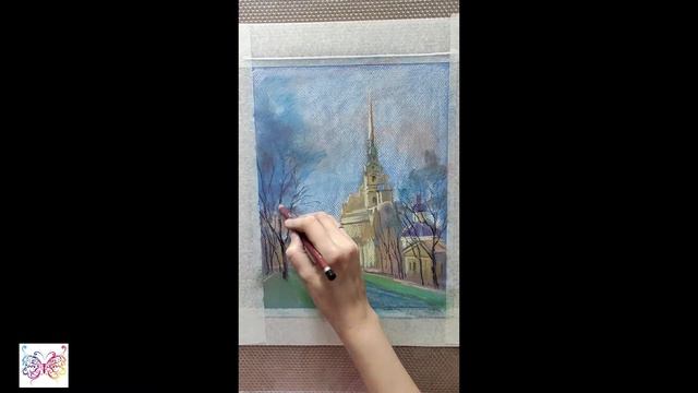 City landscape. We draw a sketch with crayons. Городской пейзаж пастелью. Этюд городского пейзажа. смотреть онлайн