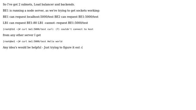 DevOps & SysAdmins: Node not responding on port 5000 from different subnet смотреть онлайн