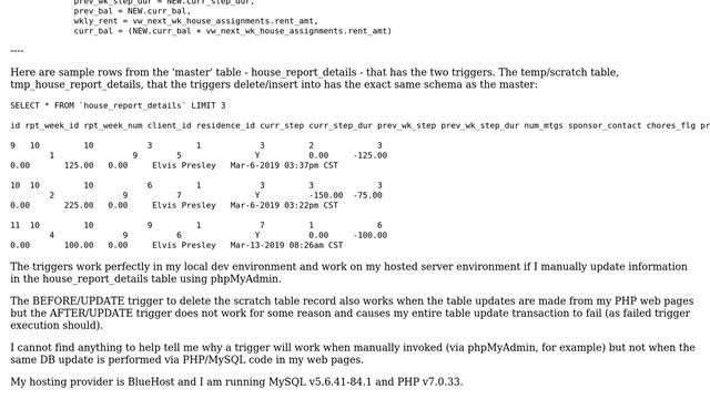 Databases: MySQL Triggers not working from PHP page but work for manual DB updates via phpMyAdmin смотреть онлайн