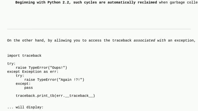 Catch and print full Python exception traceback without halting/exiting the program смотреть онлайн