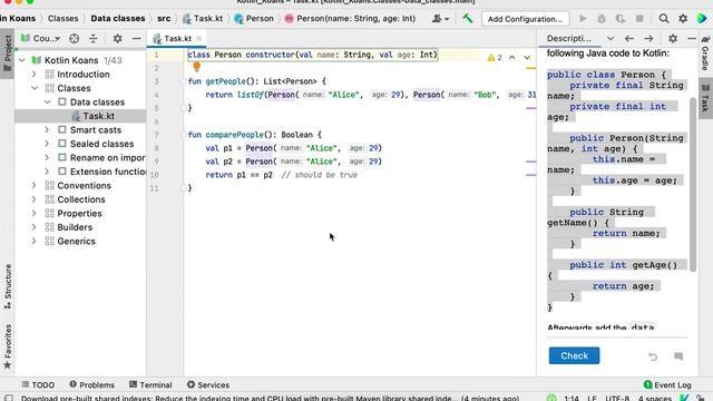 15 Kotlin Koans Classes Data classes смотреть онлайн