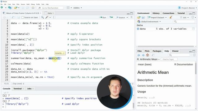Calculate Mean of Data Frame Column in R (6 Examples) | mean, summarise of dplyr, colMeans & na.rm смотреть онлайн