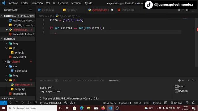 Saber si hay elementos repetidos en lista Python смотреть онлайн