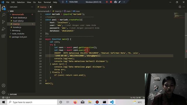 menambah data pada mariaDB dengan node.js смотреть онлайн