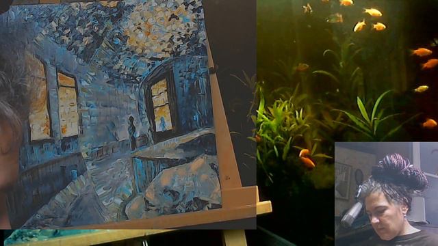 Эксперимент - рисуем маслом, смотрим на рыбок смотреть онлайн