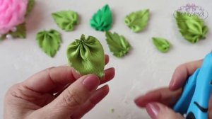 Зеленые листики для цветов из лент. Мастер-класс для начинающих