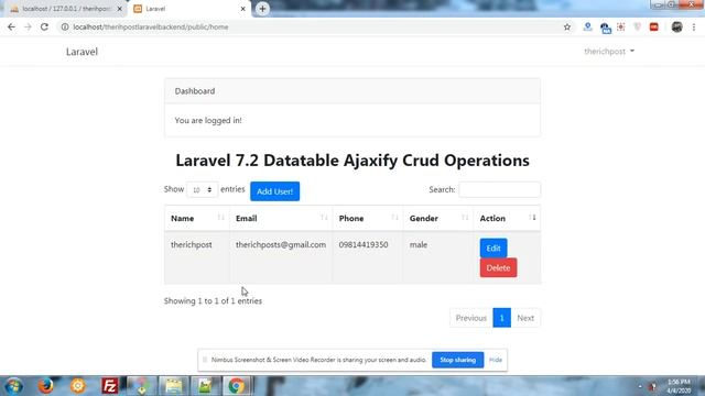 laravel 7.2 Ajaxify Crud Tutorial using jQuery Datatable смотреть онлайн
