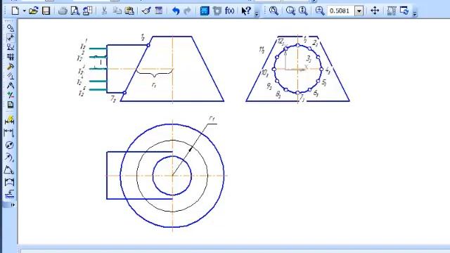 Пересечение двух поверхностей вращения - конуса и цилиндра смотреть онлайн