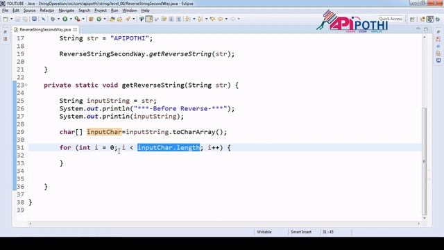 11.Write a java program to reverse a string using, java string toCharArray() || APIPOTHI смотреть онлайн