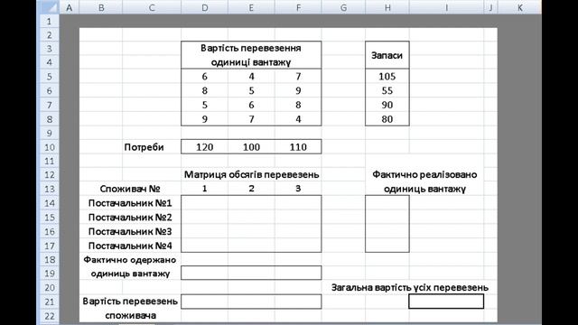 Розв'язок транспортної задачі в Microsoft Excel смотреть онлайн