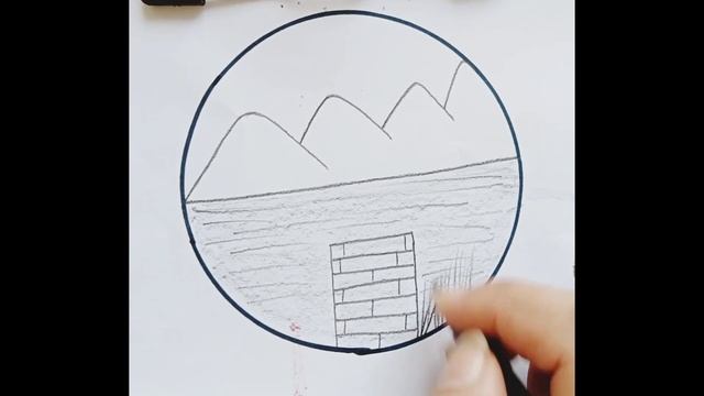 Mountain and River Landscape Drawing -Easy pencil Drawing Landscape Drawing in a circle смотреть онлайн