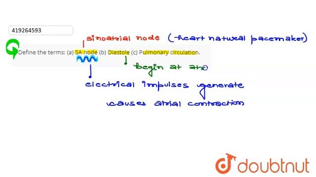 Define the terms: (a) SA node (b) Diastole (c) Pulmonary circulation. | CLASS 11 | BODY FLUIDS A... смотреть онлайн