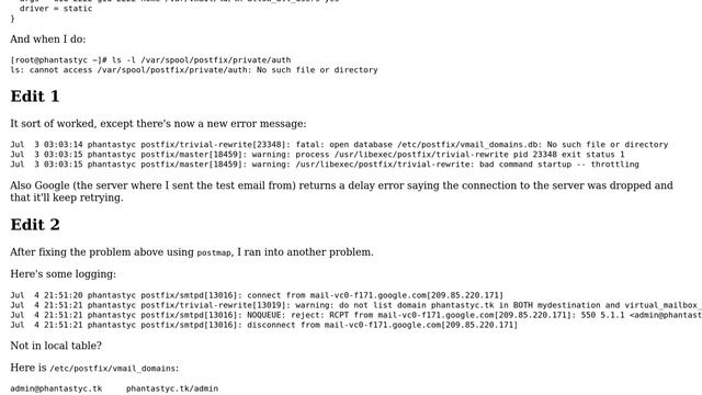 CentOS 6.5 Webmail Server: warning: SASL: Connect to private/auth failed: No such file or directory смотреть онлайн