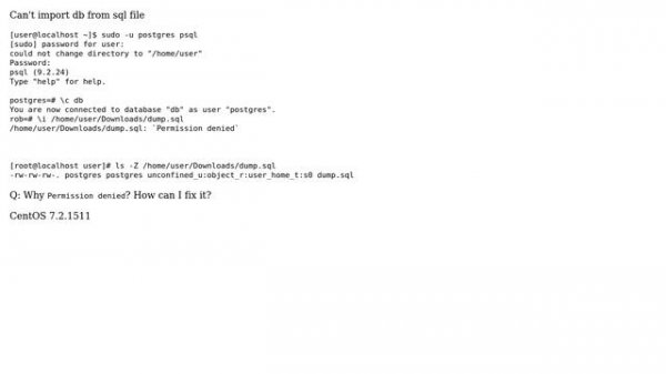 Databases: Postgresql sql import Permission denied!