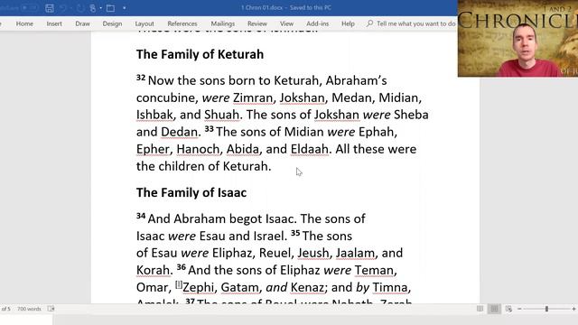 1 Chronicles 1 The Family of Adam—Seth to Abraham; Families of Ishmael, Keturah, Isaac, Seir, Kings смотреть онлайн