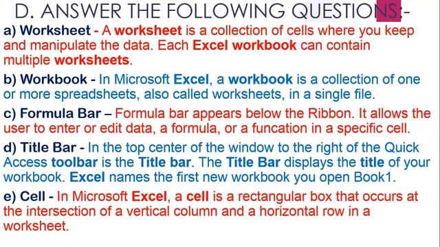 Class 6 Computer Chapter 7 Question Answer | INTRODUCTION TO MICROSOFT EXCEL | смотреть онлайн