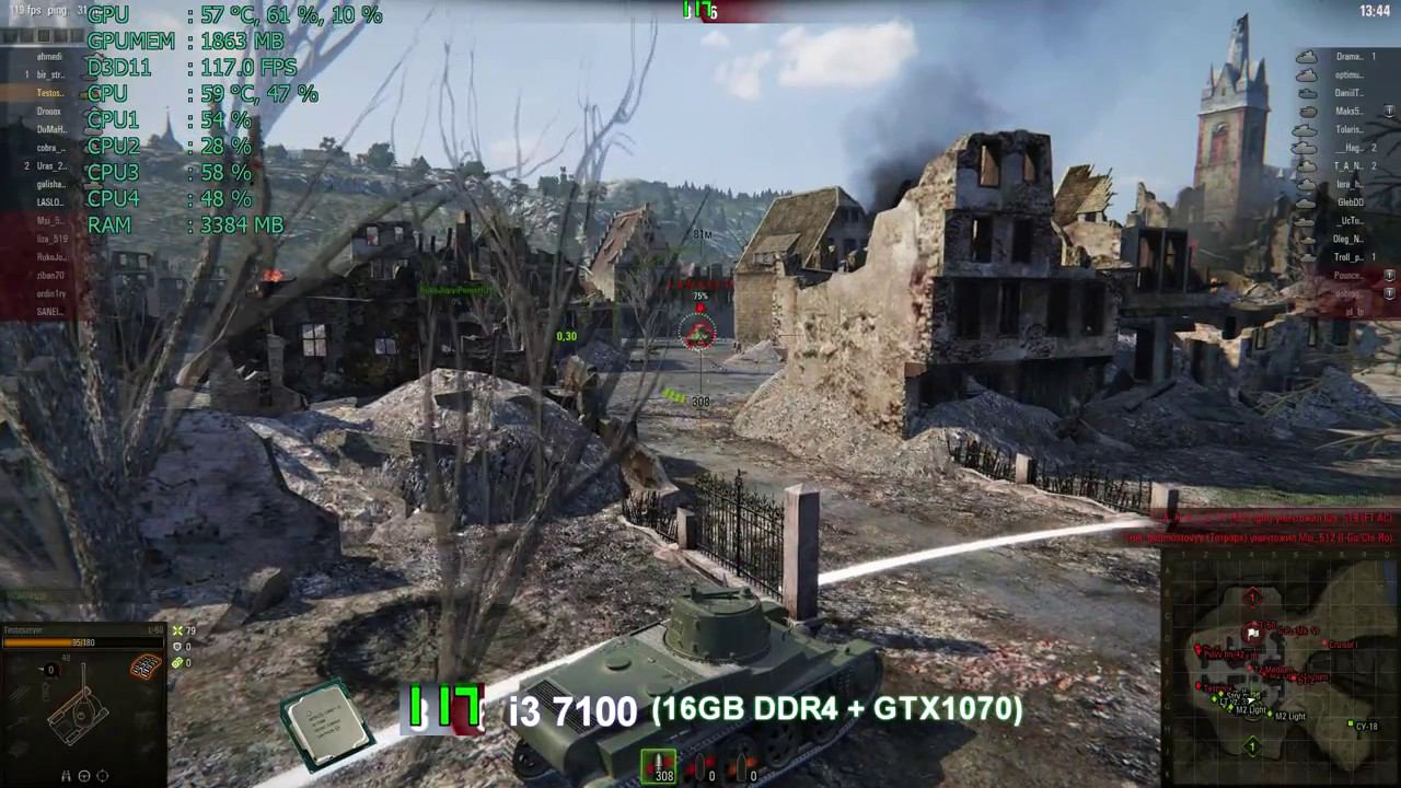World of Tanks i3-7100 | 16GB ОЗУ | GTX1070 | 1920х1080 смотреть онлайн