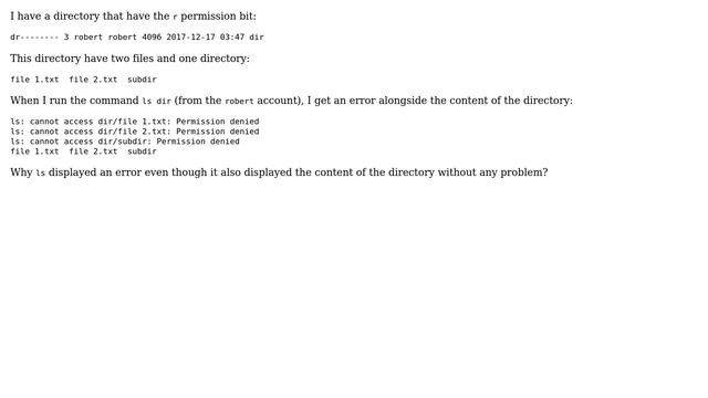 Unix & Linux: "ls" is giving a "Permission denied" error even though it worked? смотреть онлайн