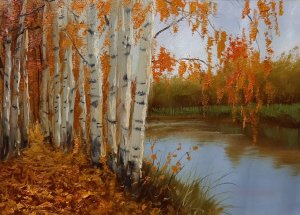 Рисуем осенние березы  Художник Вугар Мамедов