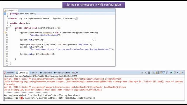 Injecting Dependent Objects with Spring's 'p' Namespace: XML Configuration | Spring Tutorial смотреть онлайн