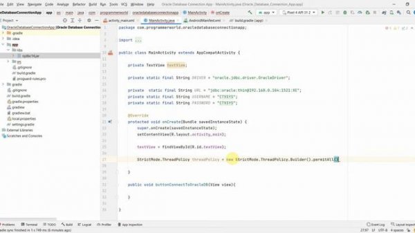 How to connect to the Oracle database using JDBC driver from your Android App? - Android Studio Ex