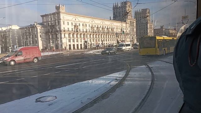 НОВОГОДНИЙ трамвай БКМ-60102 борт. №090 маршрут №1 в Минске (ПОЕЗДКА) смотреть онлайн