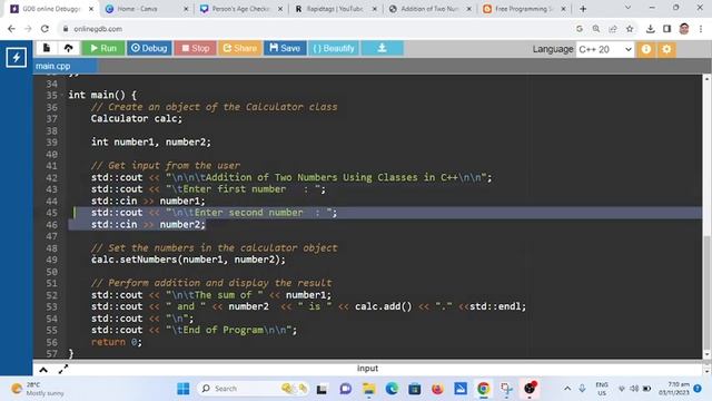 Addition of Two Numbers Using Classes in C++ смотреть онлайн