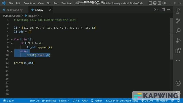 Extracting Only Odd Numbers from given List in Python | Detailed Explanation in HINDI смотреть онлайн
