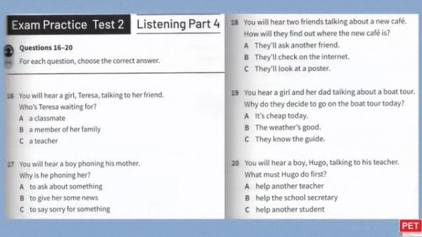 KET Listening 2020 - Cambridge A2 KEY for schools TRAINER (2020) - Practice Test 2 with ANSWER KEY