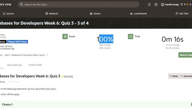 ORACLE Databases for Developers: Foundations: Tables Module 6 Week 6 Quiz 1-4 solution (DEV GYM) смотреть онлайн