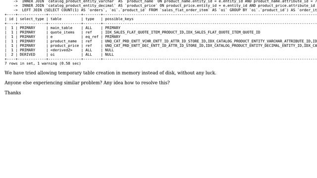 Magento: Mysql 'Copying to tmp table' very slow смотреть онлайн