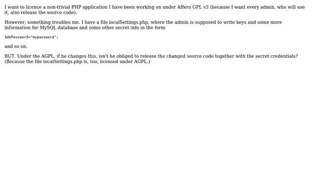 Affero GPL with PHP application and DB keys in localSettings.php смотреть онлайн