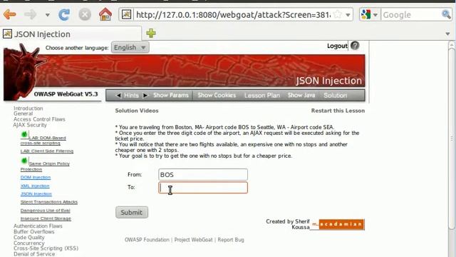 WebGoat v5.3 - AJAX Security - JSON Injection смотреть онлайн