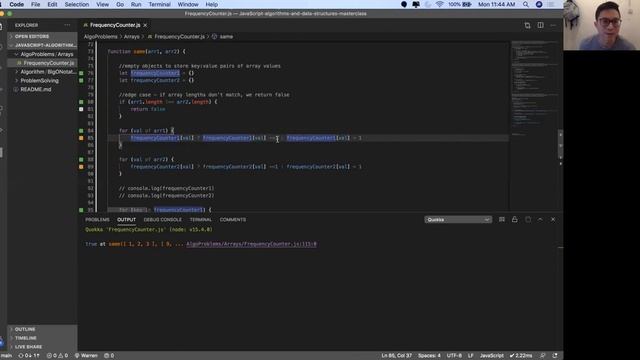 Frequency Counters (Squared Values with Arrays) JavaScript video walkthrough | Algorithm Series смотреть онлайн