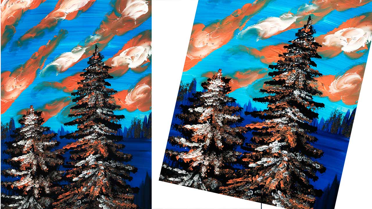 Нарисуем зимний пейзаж. Рисуем елочки. Правополушарное рисование. смотреть онлайн