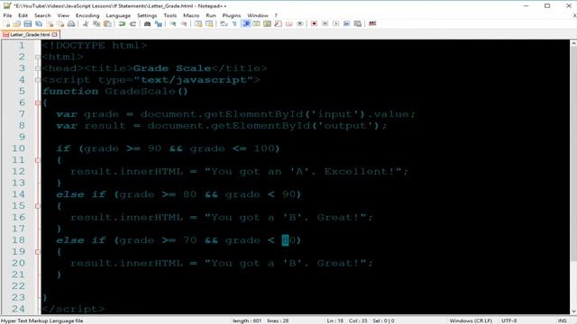 JavaScript If, Else If, and Else Statements: The Letter Grade смотреть онлайн