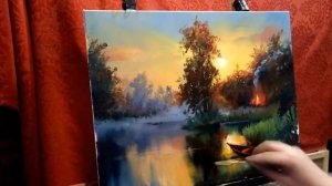 #19 Самая ПРОСТАЯ ТЕХНИКА рисования. Как нарисовать вечерний пейзаж маслом