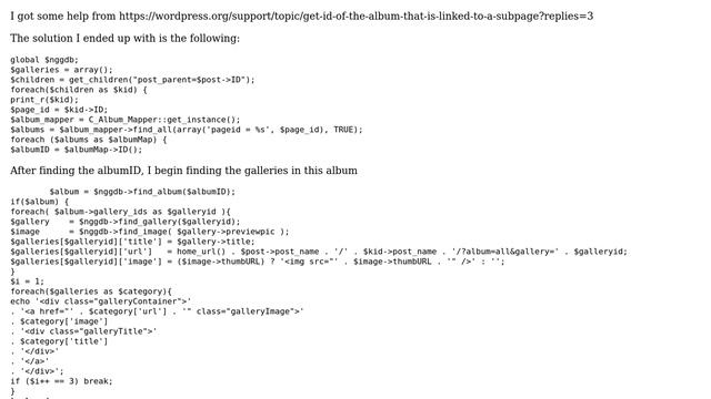 Wordpress: Get ID of a NextGen album that is linked to a subpage смотреть онлайн