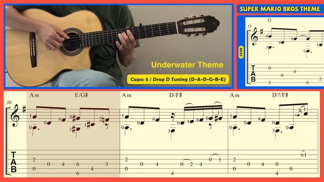 Super Mario Bros Theme (Guitar) [Notation + TAB] смотреть онлайн