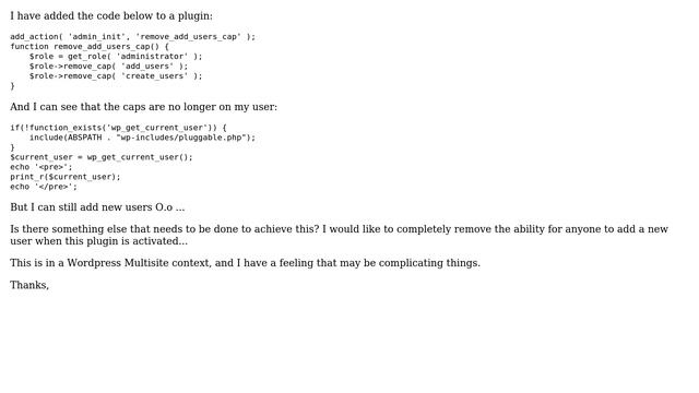 Wordpress: Completely remove ability to create users? смотреть онлайн