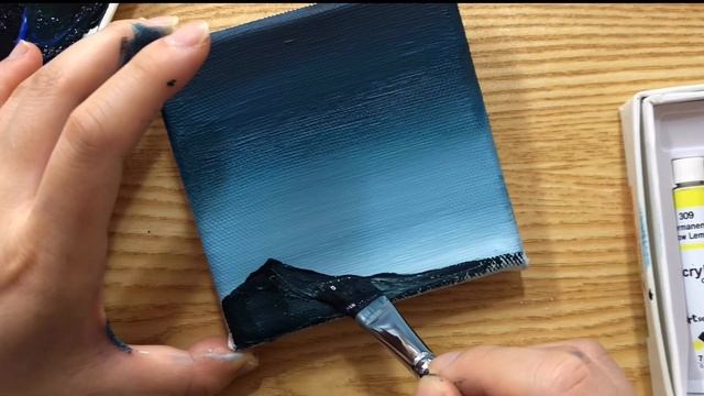 Acrylic painting on a mini canvas｜Night sky and mountains landscape step by step｜Satisfying art смотреть онлайн