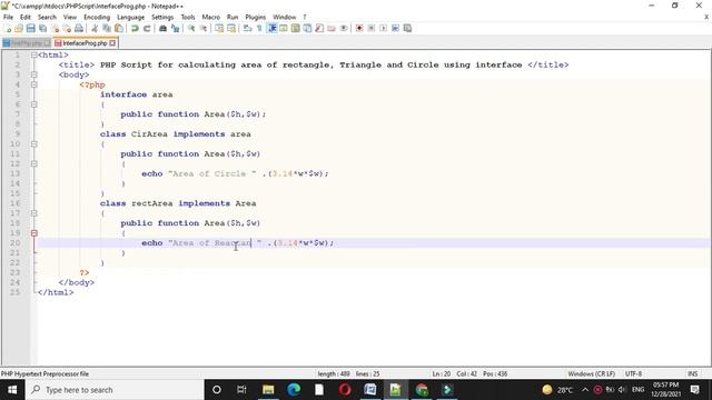 PHP Script to calculate area of circle, Rectangle and Triangle using interface смотреть онлайн