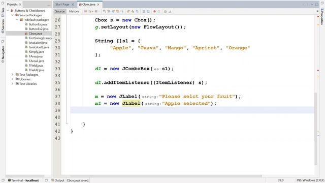 Java Swing: JComboBox & JLabel & JPanel & ItemListener смотреть онлайн