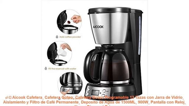 ☄️ Aicook Cafetera¸ Cafetera Goteo¸ Cafetera Goteo Programable 12 Tazas con Jarra de Vidrio¸ Aislam смотреть онлайн