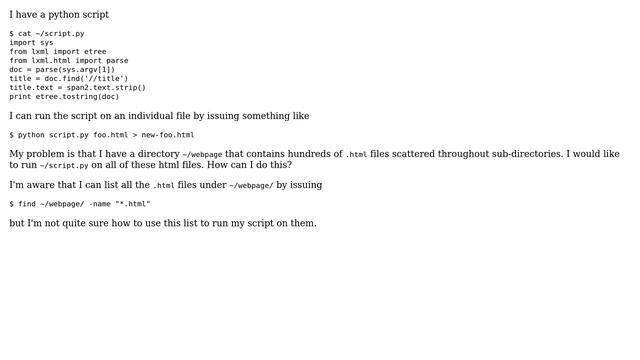 Unix & Linux: How can I run this python script on all html files under a directory? (2 Solutions!!) смотреть онлайн